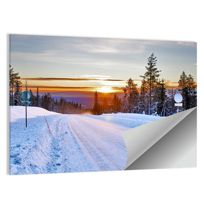 Snowy Road at Sunset Wall Art