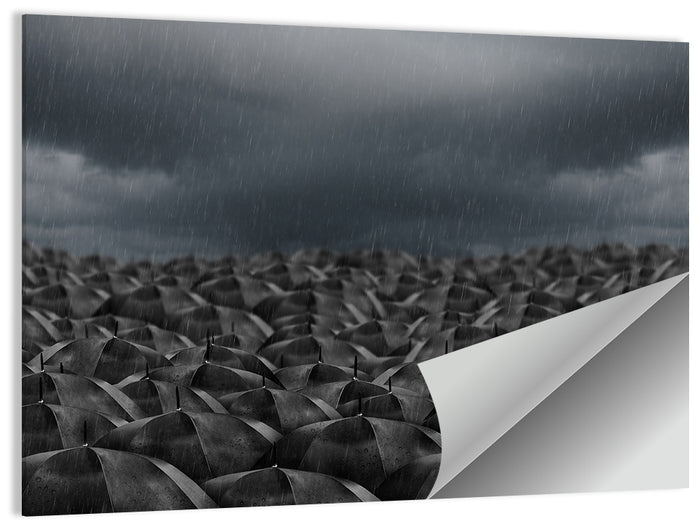 Clustered Umbrellas in Rain Wall Art as a poster print
