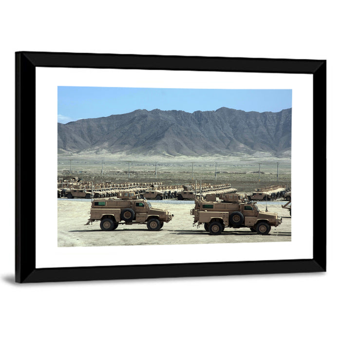 Mrap Vehicles in Desert Landscape Wall Art as a framed print