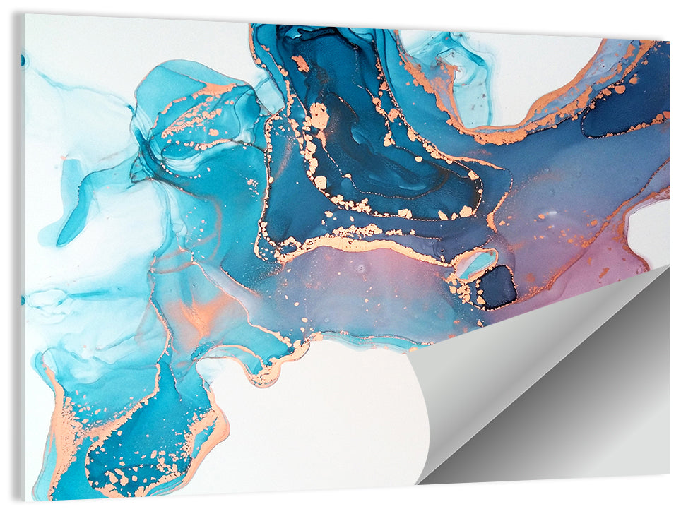 Fluid Ink with Metallic Gold Accents Wall Art