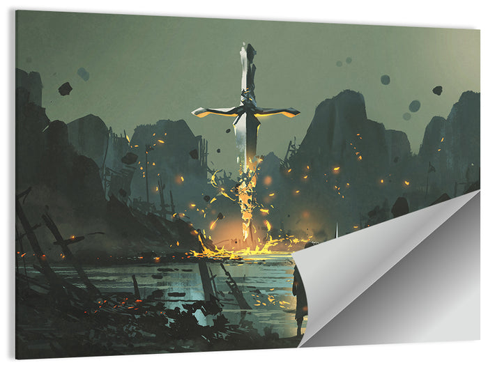 Melting Sword with Cloaked Traveler Wall Art as a poster print