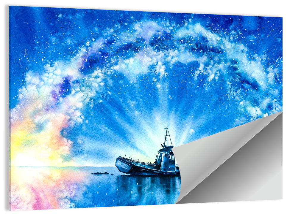 Shipwreck Under Milky Way Wall Art