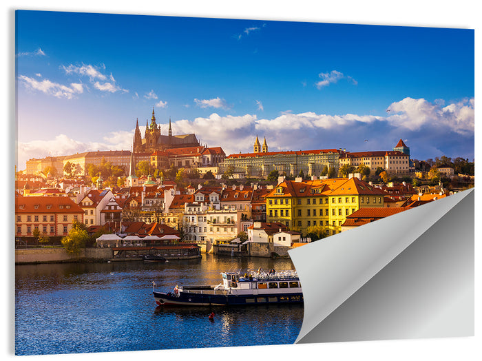Prague Castle Golden Hour River View Wall Art as a poster print