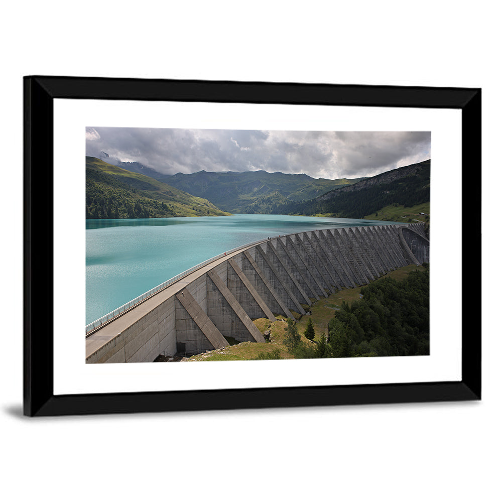 Curved Dam on Turquoise Lake Wall Art