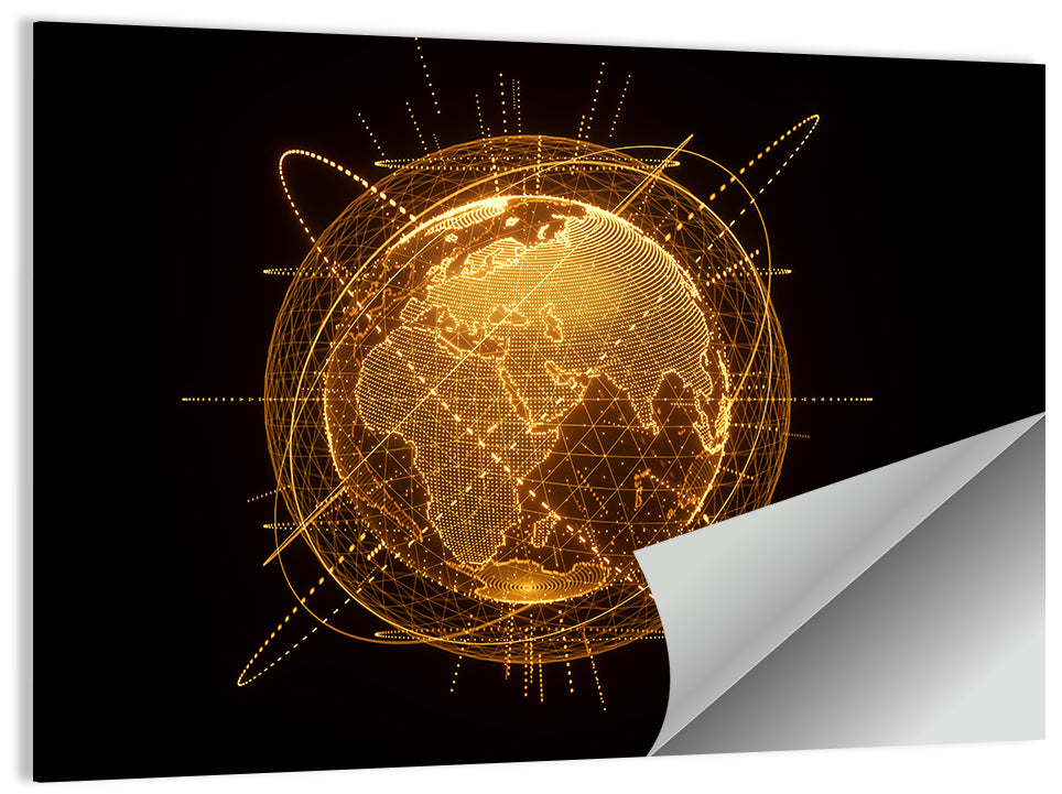 Golden Hologram Globe Wall Art