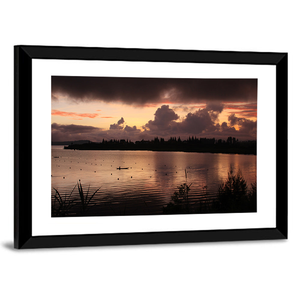 Lake Diatas Sunset with Boat Wall Art