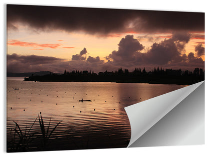 Lake Diatas Sunset with Boat Wall Art