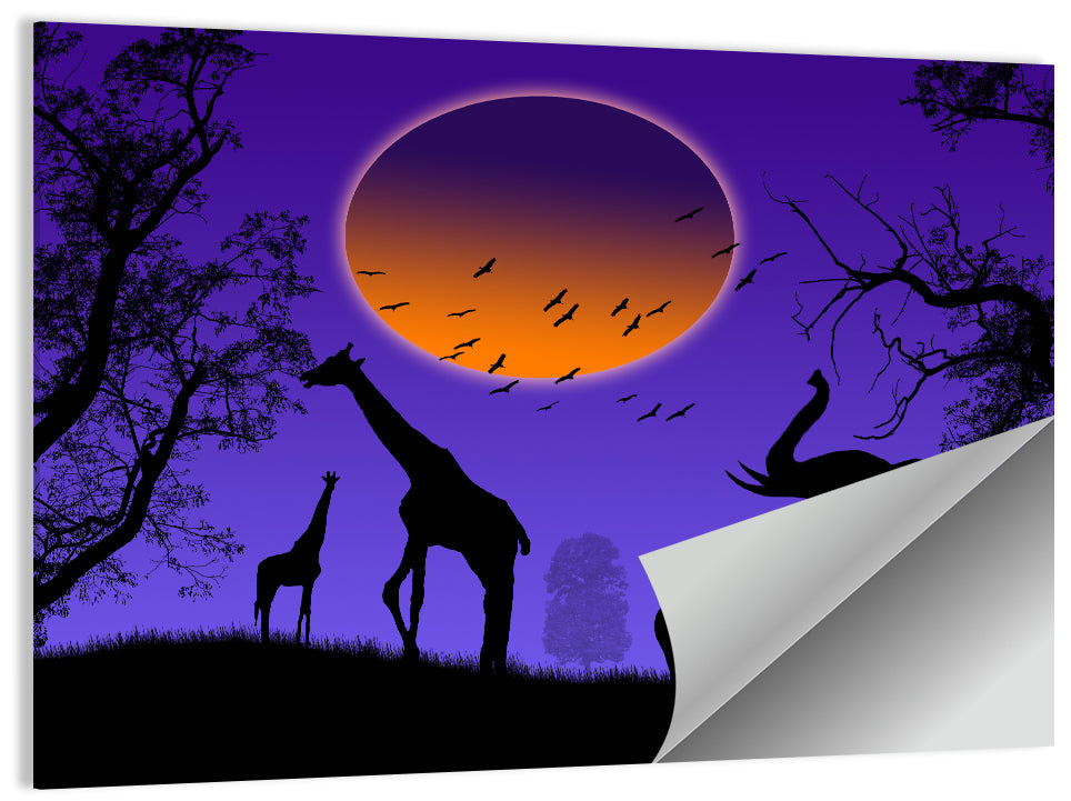 Sunset Savannah Silhouette Wall Art