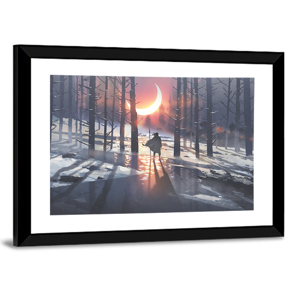 Lone Traveler in Winter Forest Wall Art