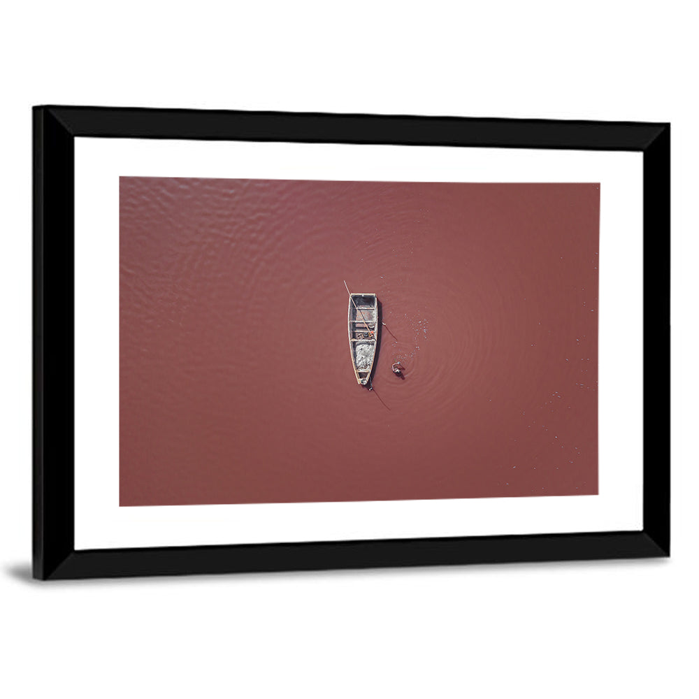 Lake Retba Aerial with Boat Wall Art