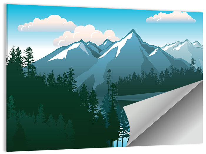 Tranquil Mountain Lake Illustration Wall Art as a poster print