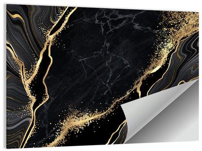 Gold Glitter Black Marble Abstract Wall Art