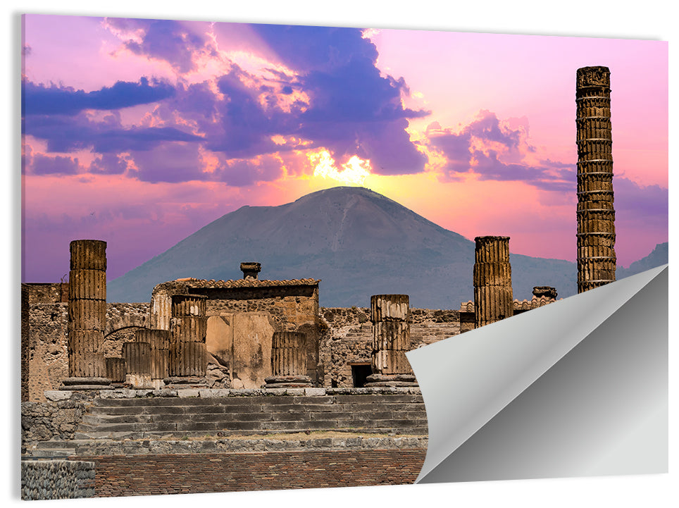 Pompeii Columns at Sunset, Mount Vesuvius Wall Art