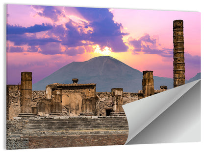 Pompeii Columns at Sunset, Mount Vesuvius Wall Art