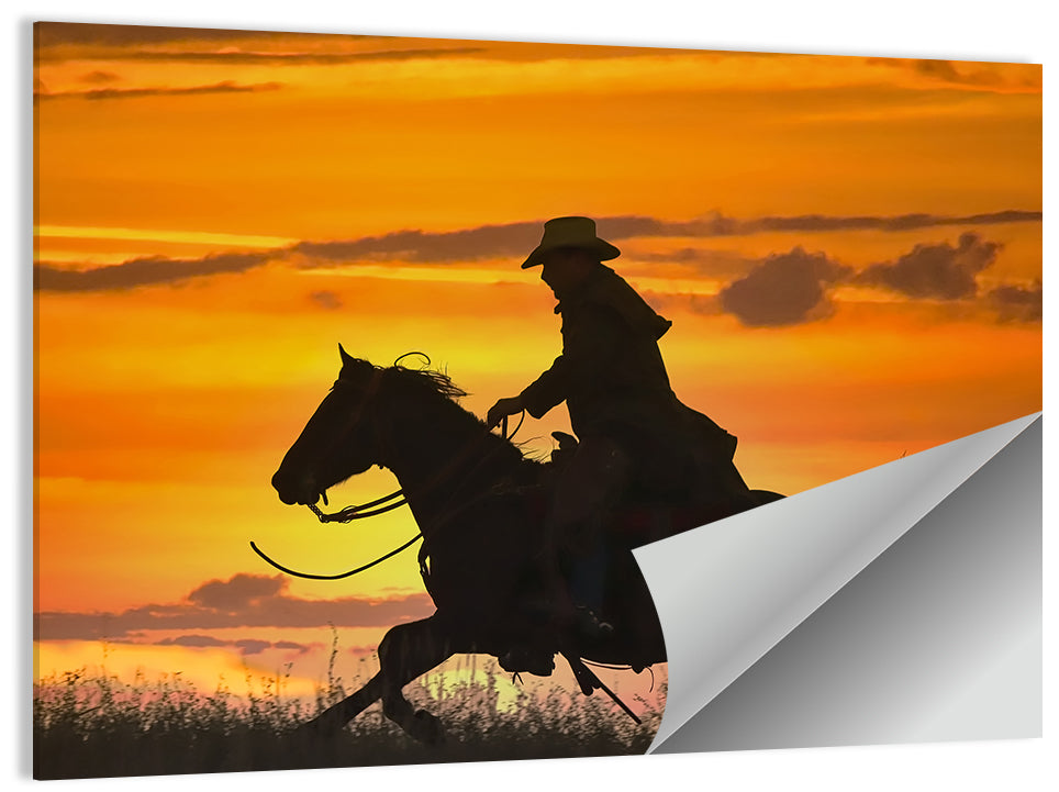Cowboy and Horse at Sunset Wall Art