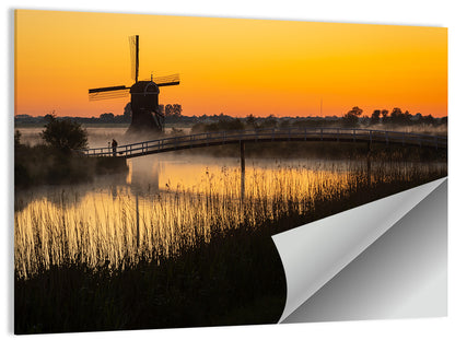 Misty Sunrise Windmill Wall Art