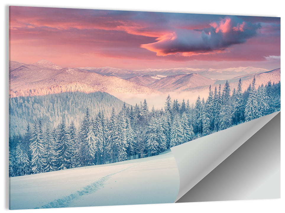Cabin at Winter Sunrise Wall Art