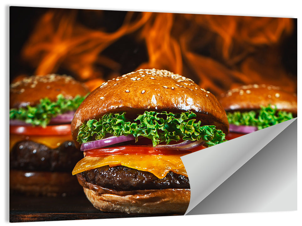 Three Flame Grilled Cheeseburgers Wall Art