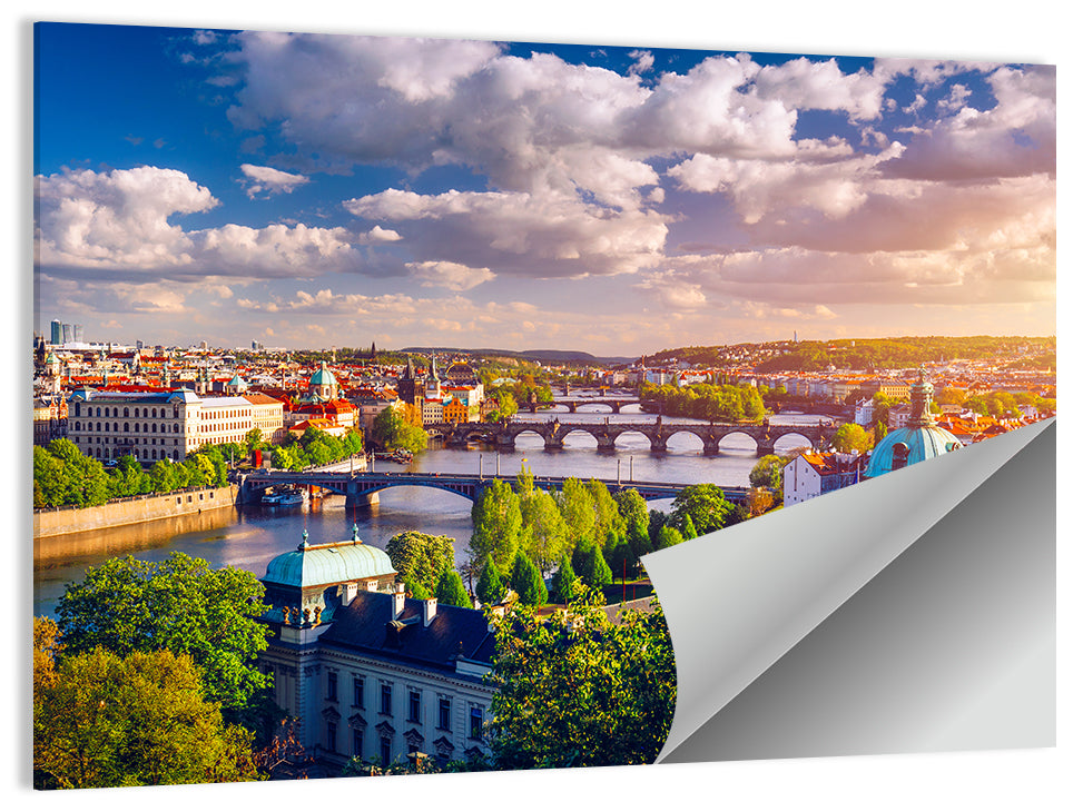 Prague Golden Hour Over Charles Bridge Wall Art