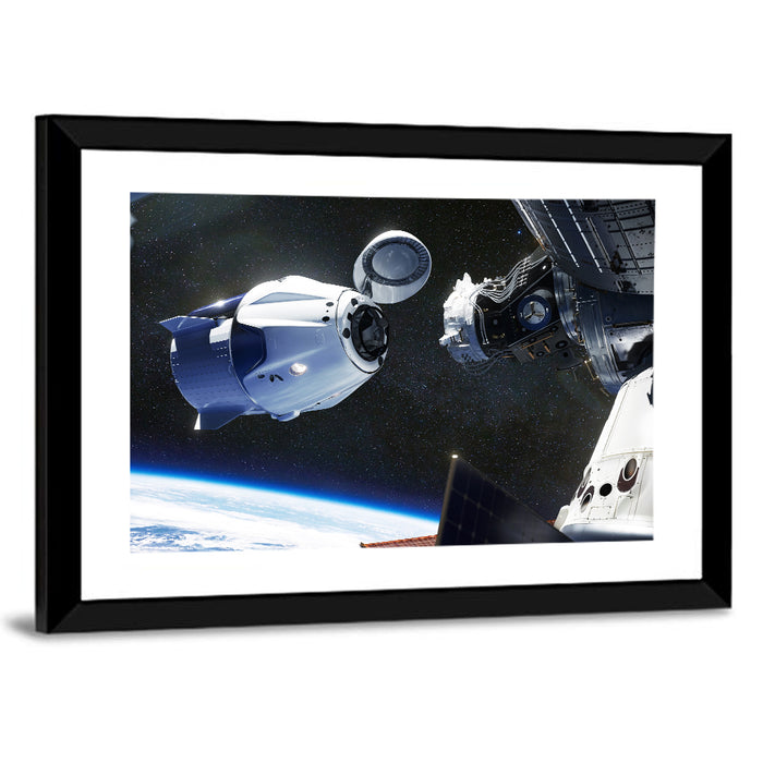 Crew Dragon Docking with Iss Wall Art as a framed print