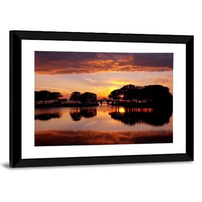 Tranquility Bridge at Sunset Wall Art