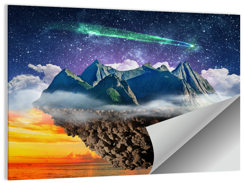 Starry Floating Mountain Island Wall Art