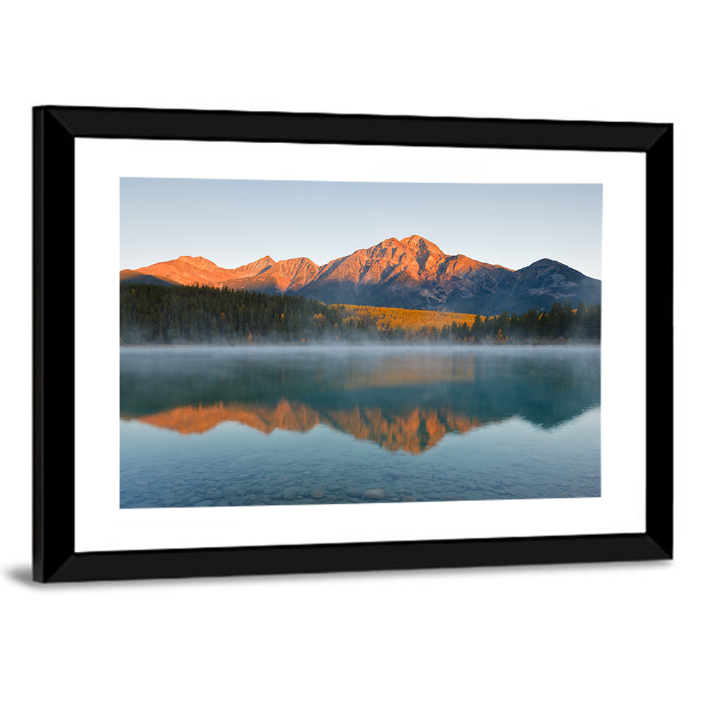 Patricia Lake and Mount Pyramid at Golden Hour Wall Art