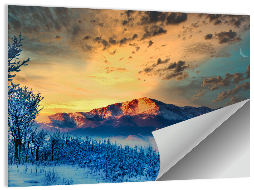 Pikes Peak Golden Sunset Wall Art