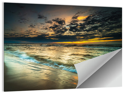 Shoreline Sunset with Boat Silhouette Wall Art