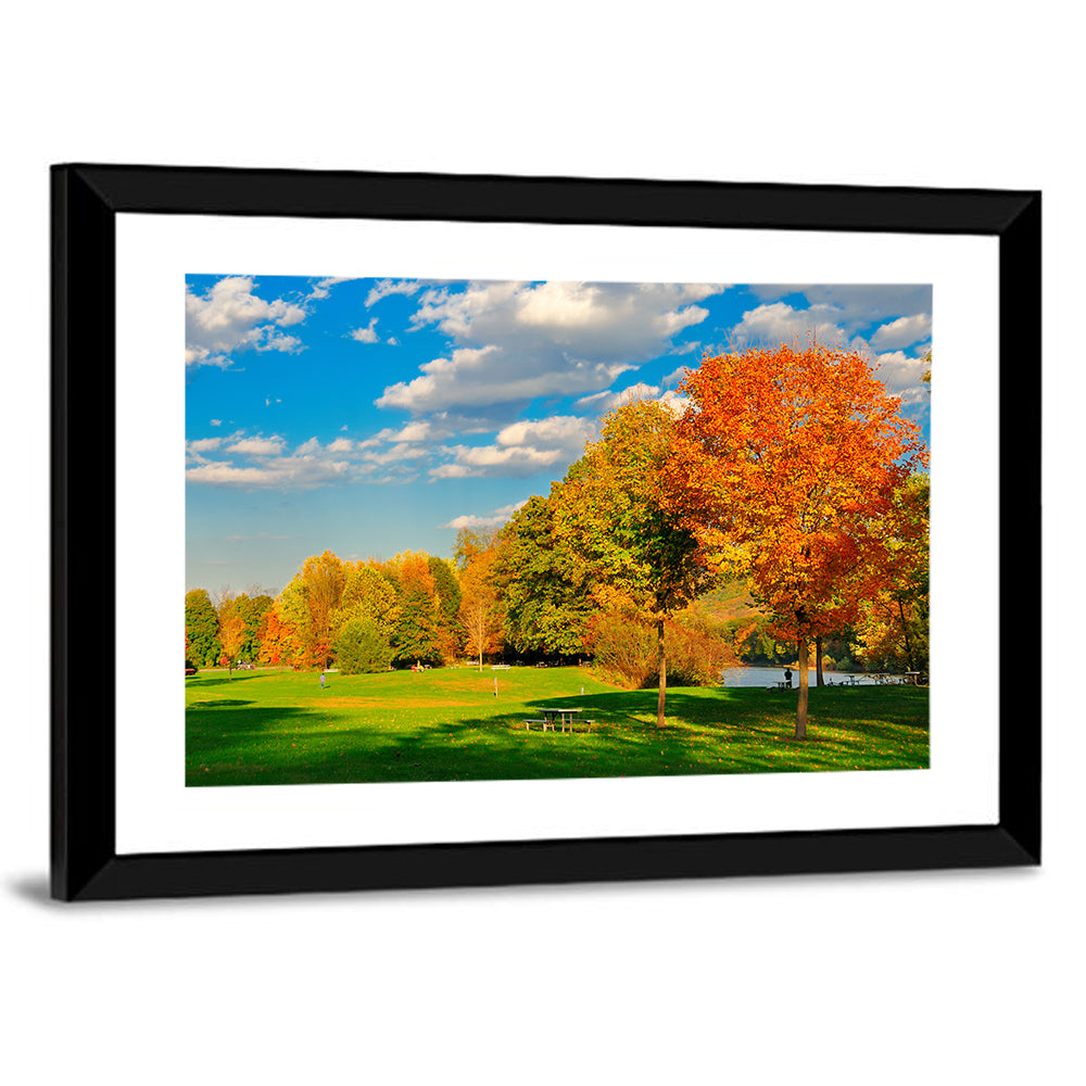 Autumn Trees and Lakeside Lawn Wall Art