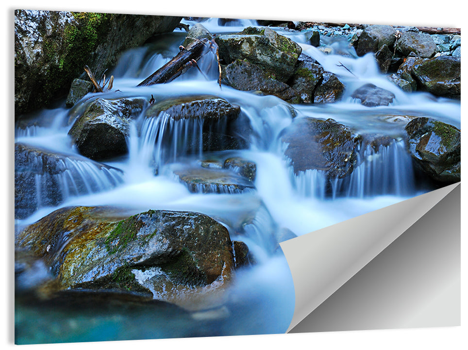 Mossy Rock Stream with Silky Waterfall Wall Art