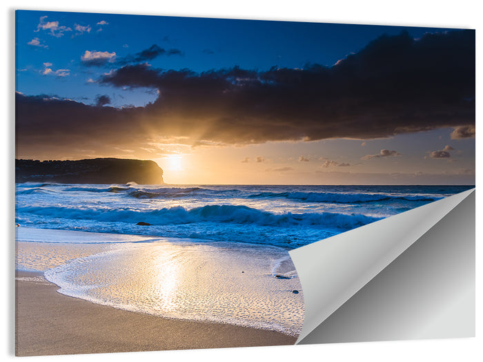 Macmasters Beach Golden Sunrise Wall Art as a poster print