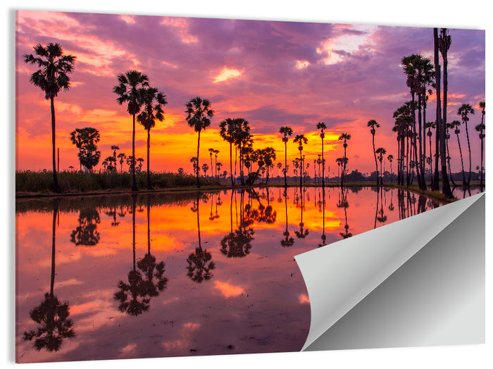 Palm Trees Sunset Reflection Wall Art as a poster print