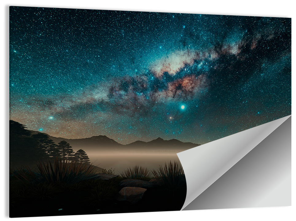 Milky Way Over Misty Mountain Ridge Wall Art