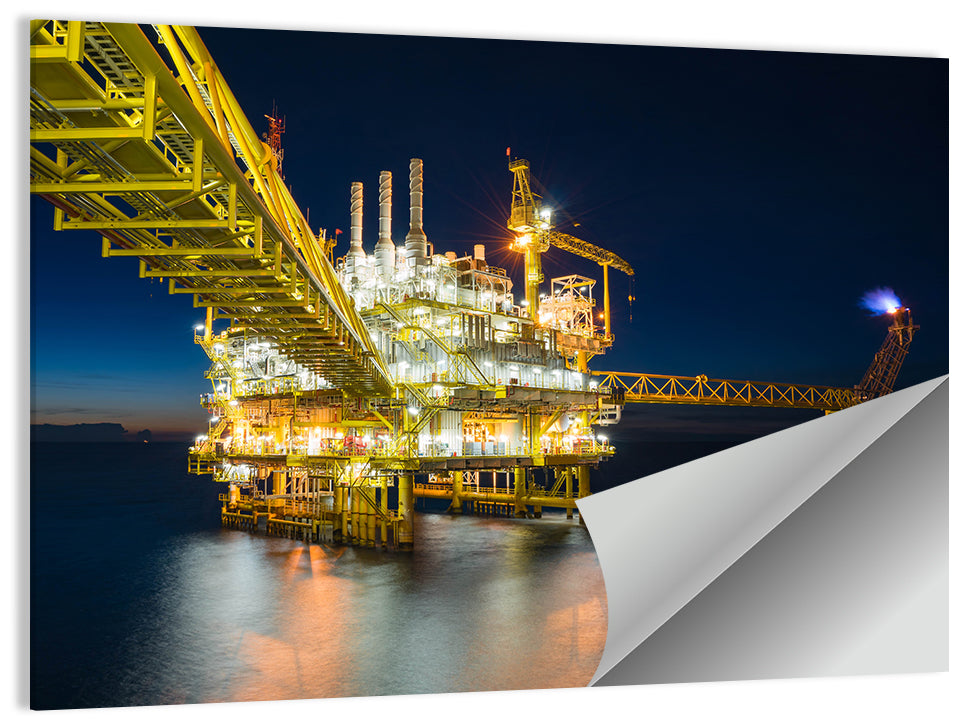 Glowing Offshore Oil Rig Wall Art