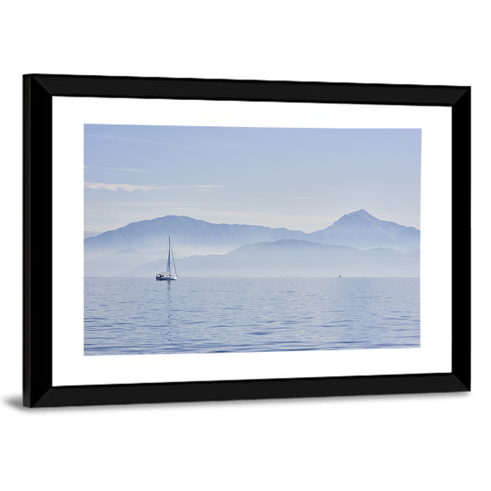 Sailboat and Misty Mountains Wall Art