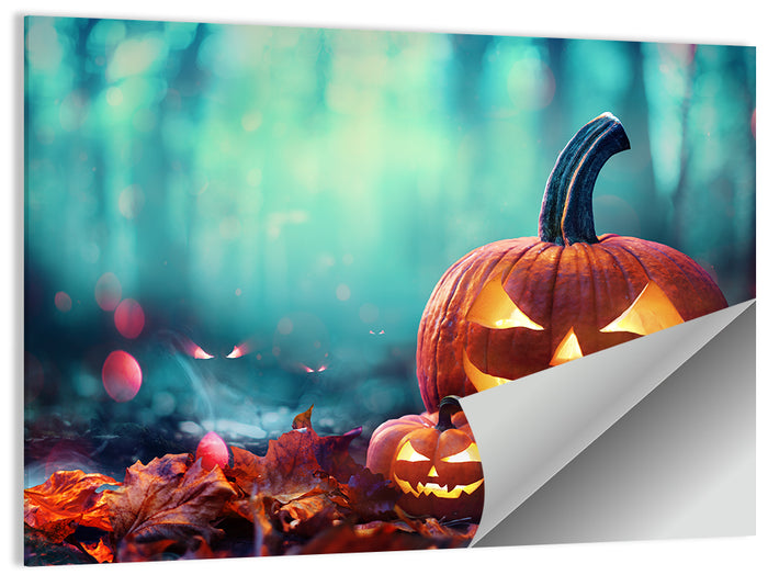 Jack-o'-lanterns at Teal Twilight Wall Art as a poster print