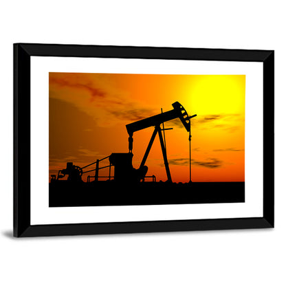 Pumpjack Sunset Silhouette Wall Art