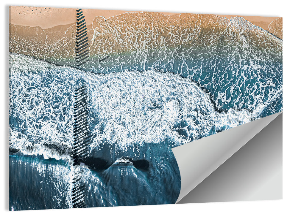 Aerial Pier Pilings Over Surf Wall Art