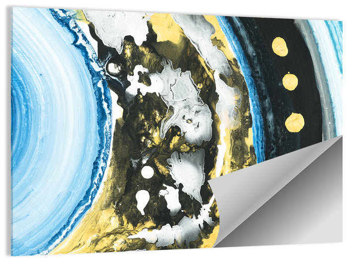 Planet Rings in Blue and Gold Wall Art as a poster print