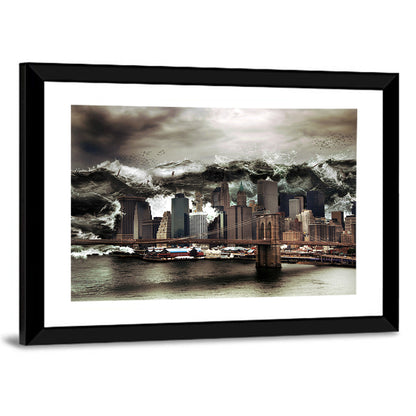 Tsunami Over Manhattan Skyline, Brooklyn Bridge Wall Art