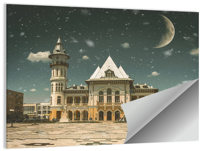 Buzău City Hall Nightscape Wall Art as a poster print