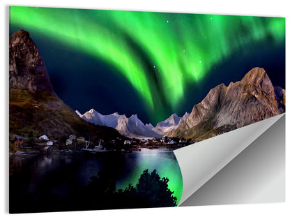 Northern Lights Over Snow Capped Mountains Wall Art