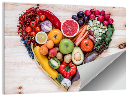 Heart of Fresh Fruits and Vegetables Wall Art