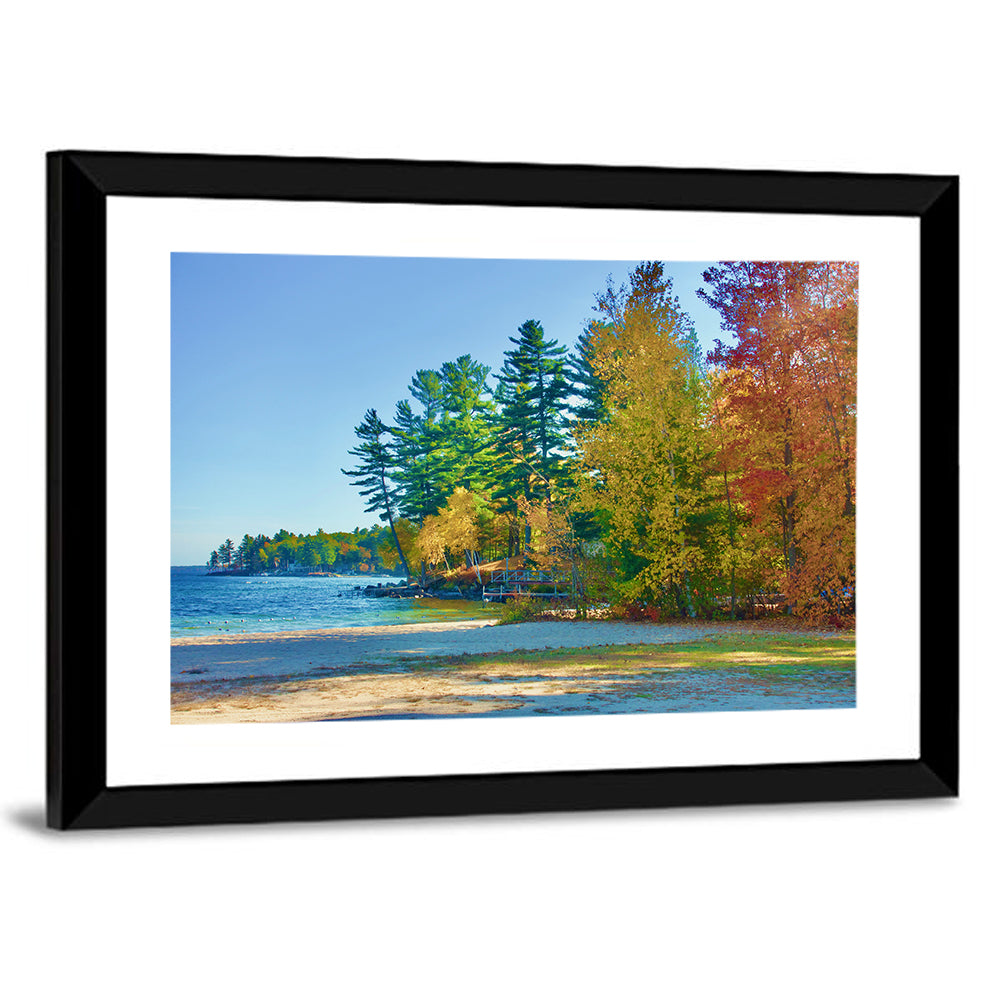 Sebago Lake Pier in Autumn Wall Art