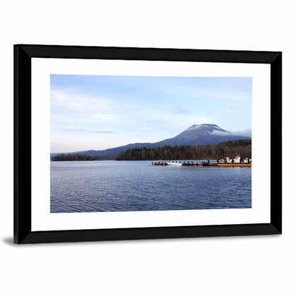 Lake Akan Pier and Snow Capped Peak Wall Art