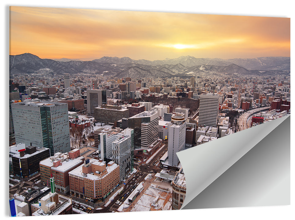 Sapporo Station Skyline at Golden Hour Wall Art