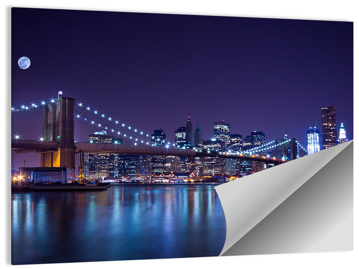 Brooklyn Bridge Moonlit Reflections Wall Art as a poster print