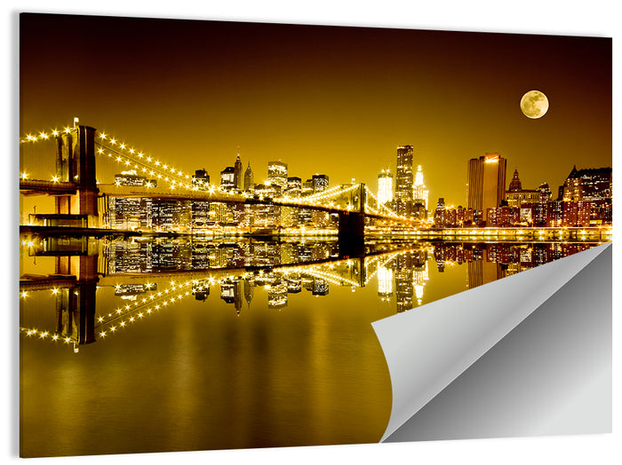 Brooklyn Bridge Moonlit Reflection Wall Art as a poster print