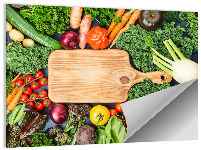 Vegetable Harvest on Cutting Board Wall Art as a poster print